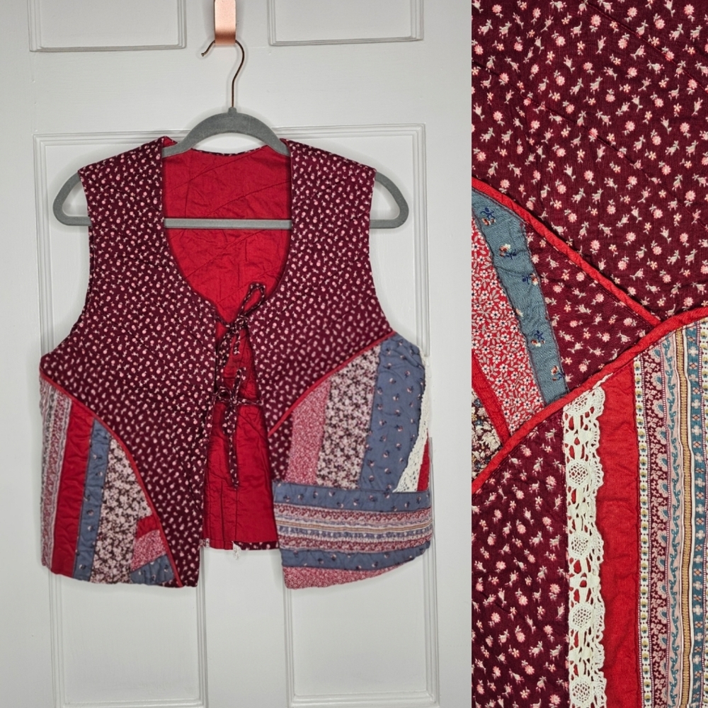 VTG Quilted Patchwork Reversible Vest - Picture 1 of 16